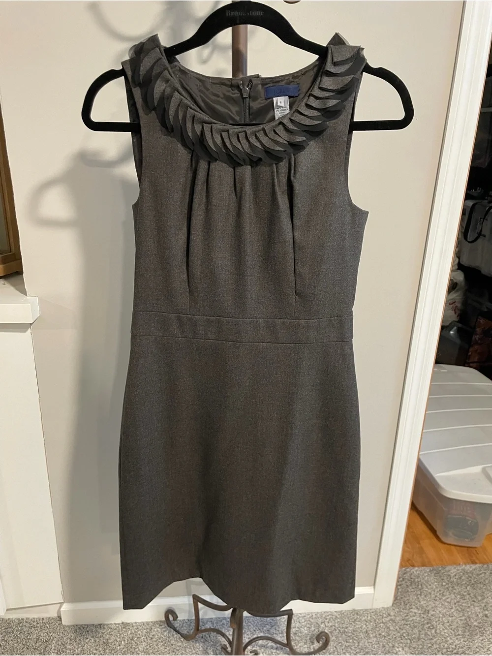 J. Crew Charcoal Gray Sleeveless Sheath Dress with Petal Neckline - Picture 2 of 3